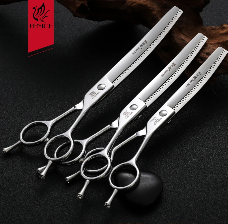 Fenice 6.5/7.0/7.5 inch Pet Hairdressing Shears JP440C Diamonds Curved Tooth Scissors for Dog beauty Thinning Rate 50%-55%