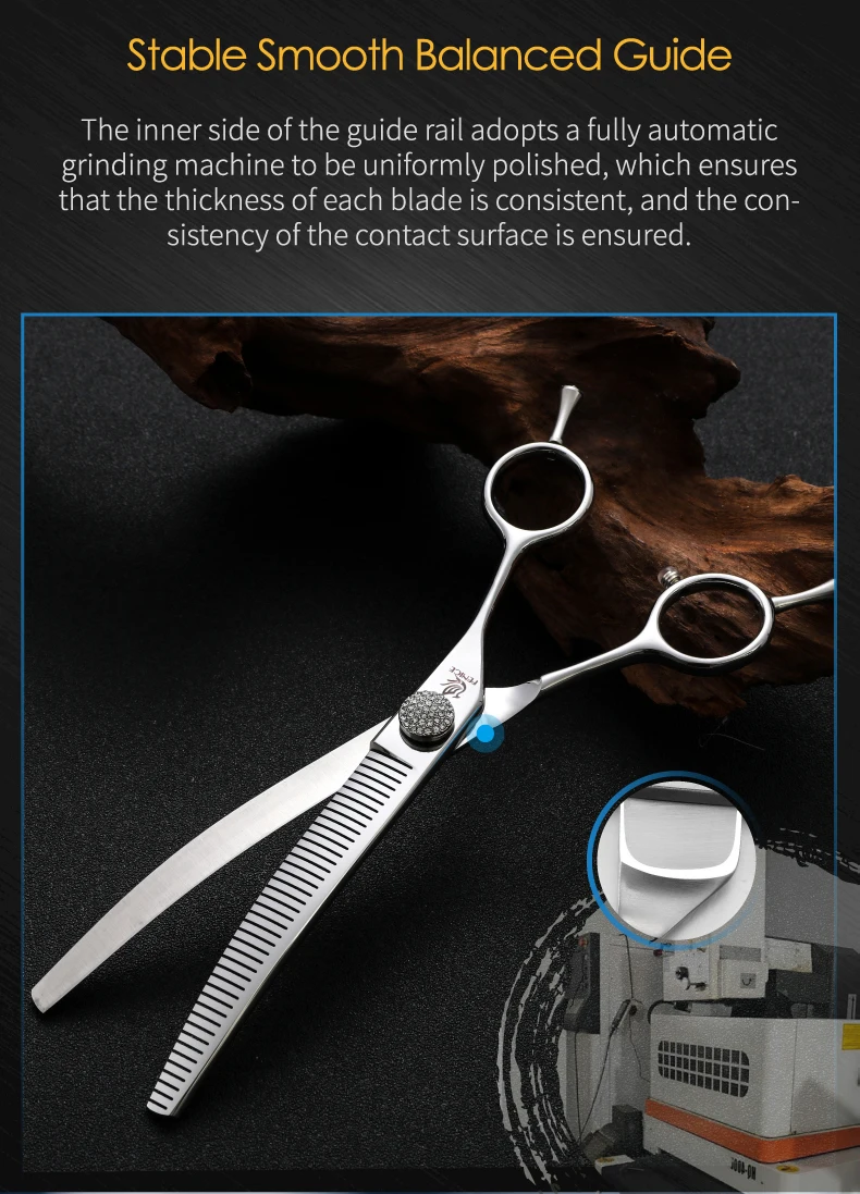 Fenice 6.5/7.0/7.5 inch Pet Hairdressing Shears JP440C Diamonds Curved Tooth Scissors for Dog beauty Thinning Rate 50%-55%
