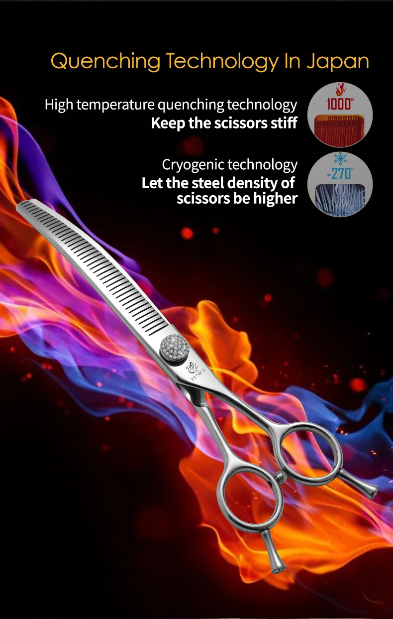 Fenice 6.5/7.0/7.5 inch Pet Hairdressing Shears JP440C Diamonds Curved Tooth Scissors for Dog beauty Thinning Rate 50%-55%