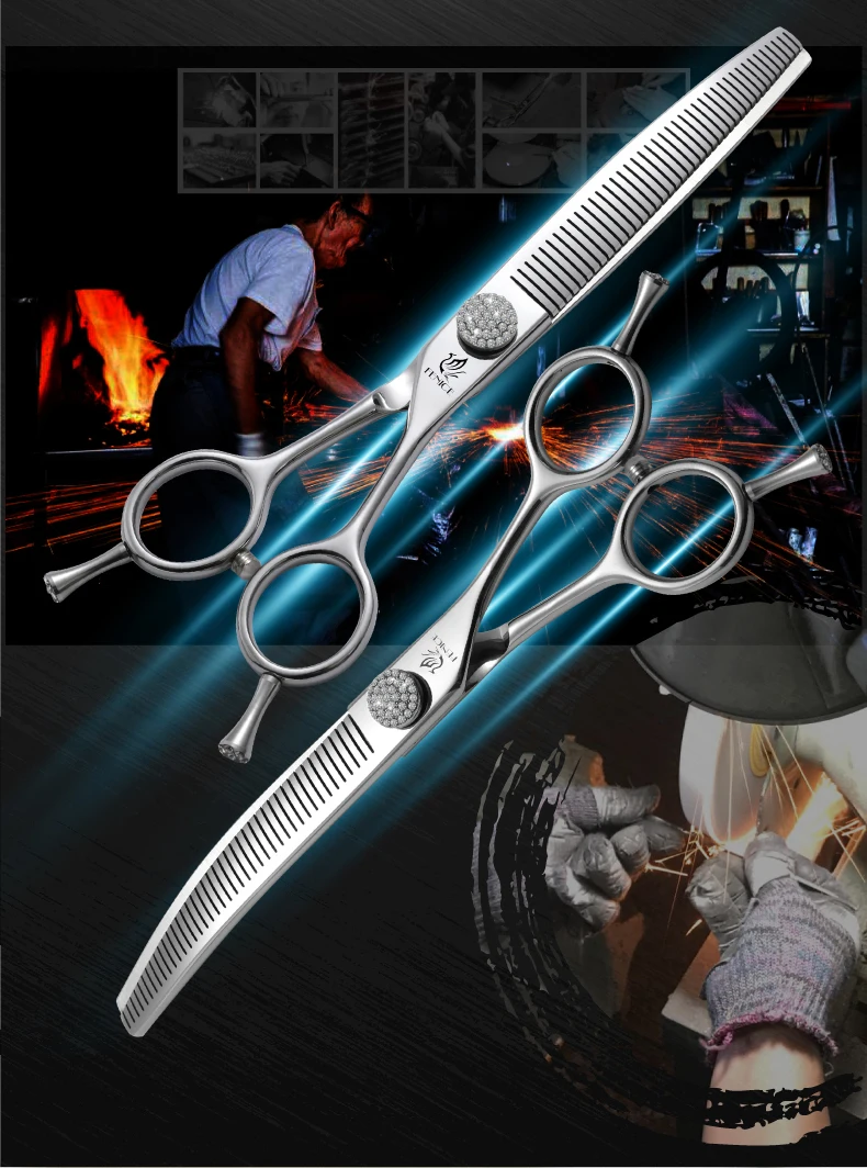 Fenice 6.5/7.0/7.5 inch Pet Hairdressing Shears JP440C Diamonds Curved Tooth Scissors for Dog beauty Thinning Rate 50%-55%