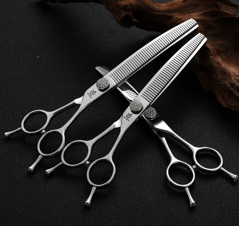 Fenice 6.5/7.0/7.5 inch Pet Hairdressing Shears JP440C Diamonds Curved Tooth Scissors for Dog beauty Thinning Rate 50%-55%