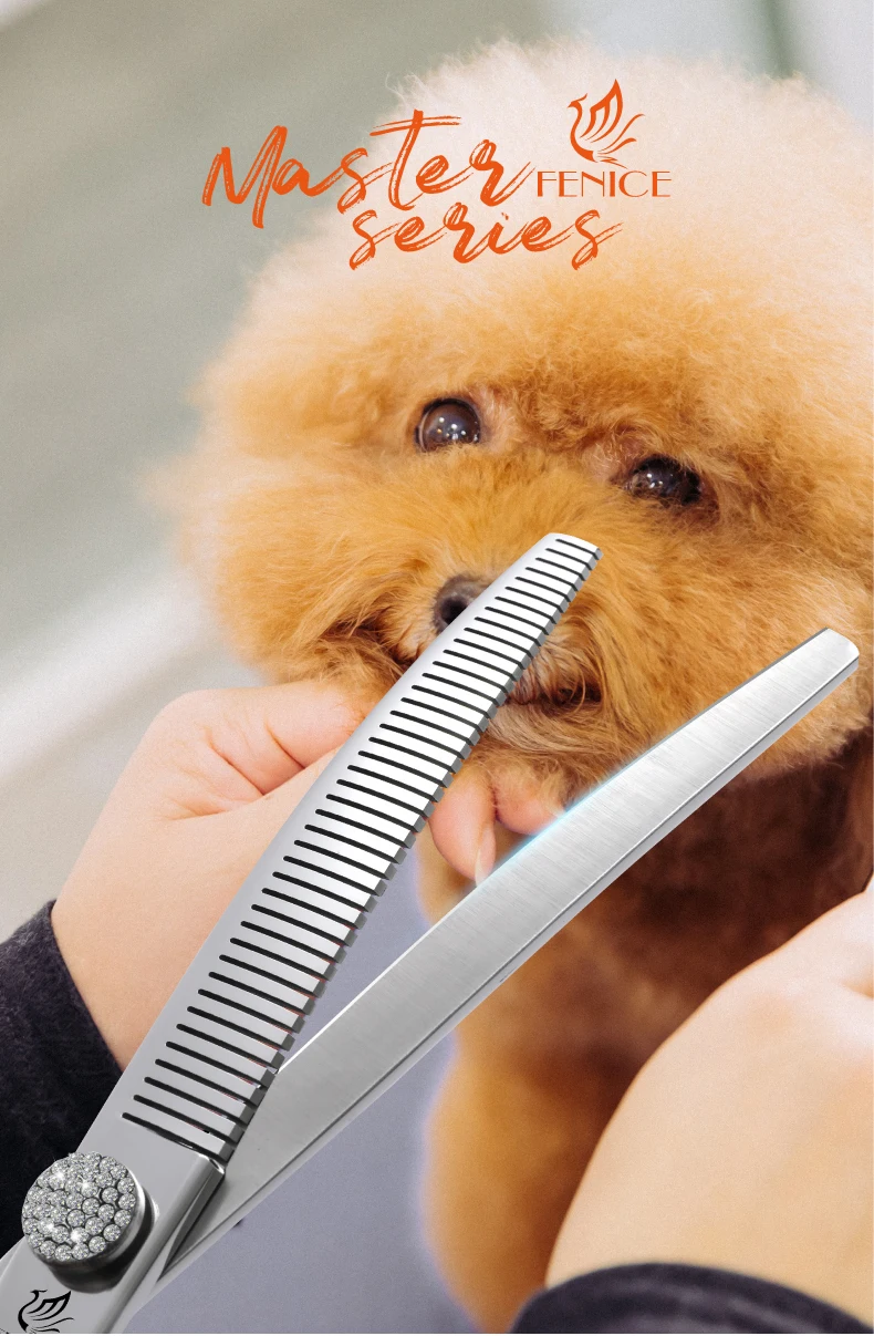 Fenice 6.5/7.0/7.5 inch Pet Hairdressing Shears JP440C Diamonds Curved Tooth Scissors for Dog beauty Thinning Rate 50%-55%