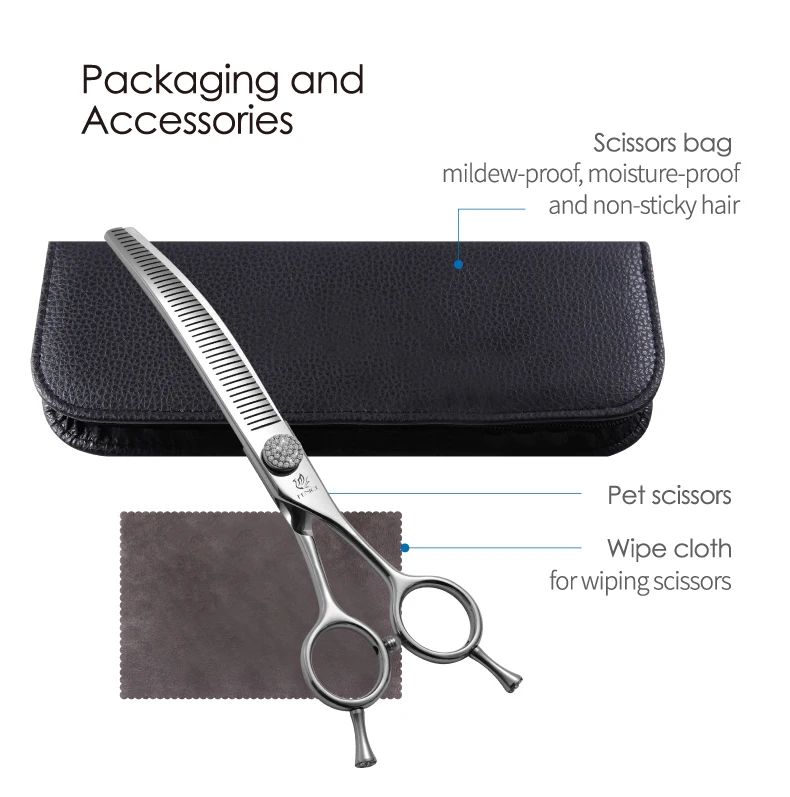 Fenice 6.5/7.0/7.5 inch Pet Hairdressing Shears JP440C Diamonds Curved Tooth Scissors for Dog beauty Thinning Rate 50%-55%