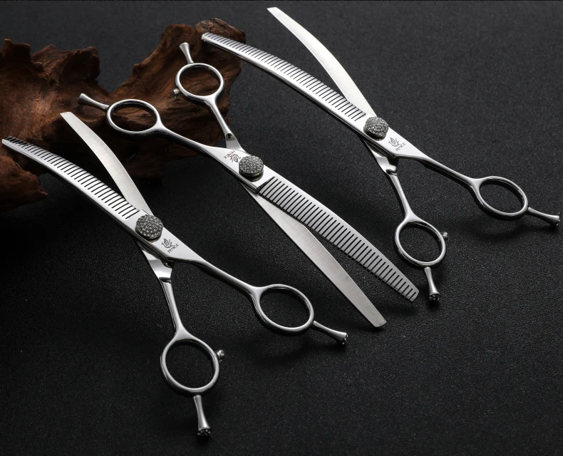 Fenice 6.5/7.0/7.5 inch Pet Hairdressing Shears JP440C Diamonds Curved Tooth Scissors for Dog beauty Thinning Rate 50%-55%