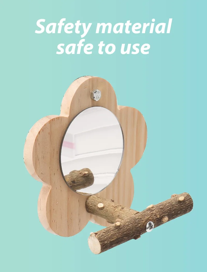 Wooden Bird Perch Natural Wood Bird Perch Stand with Mirror Parrots Platform Cage Accessories Branch Perch Rod Stand