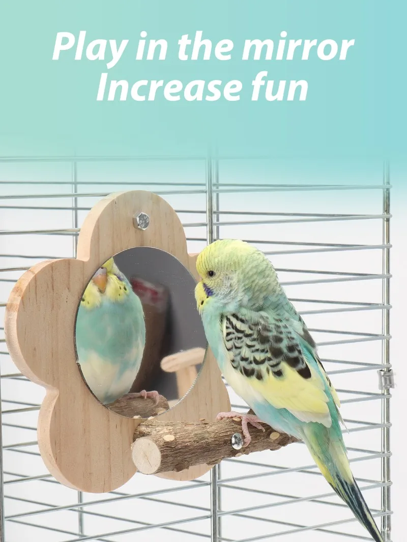 Wooden Bird Perch Natural Wood Bird Perch Stand with Mirror Parrots Platform Cage Accessories Branch Perch Rod Stand