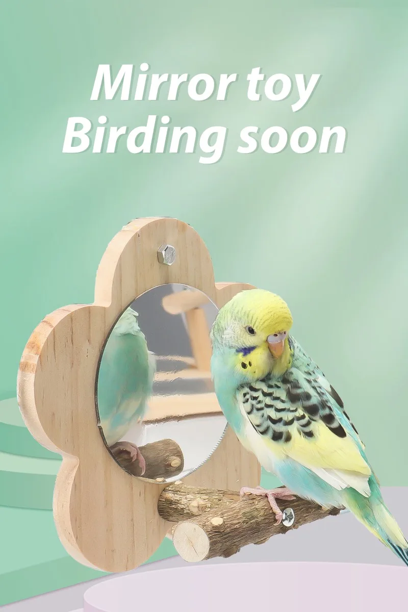 Wooden Bird Perch Natural Wood Bird Perch Stand with Mirror Parrots Platform Cage Accessories Branch Perch Rod Stand