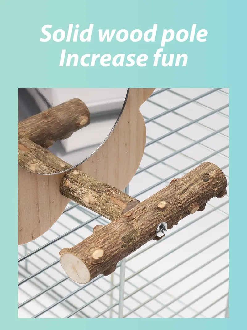 Wooden Bird Perch Natural Wood Bird Perch Stand with Mirror Parrots Platform Cage Accessories Branch Perch Rod Stand