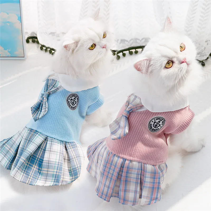 College Style Dog Dress for Small Dogs, Plaid Skirt, Pink,Blue,Green, Spring Dog Clothes, Cat, Chihuahua, XL