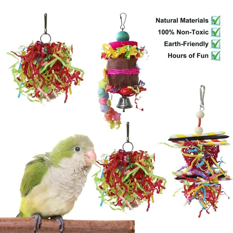 4PC Bird Toys Parrot Accessories Chewing Toys צעצועים Cage Hanging Christmas Articles Pour Animaux De Compagnie Vogel Speelgoed