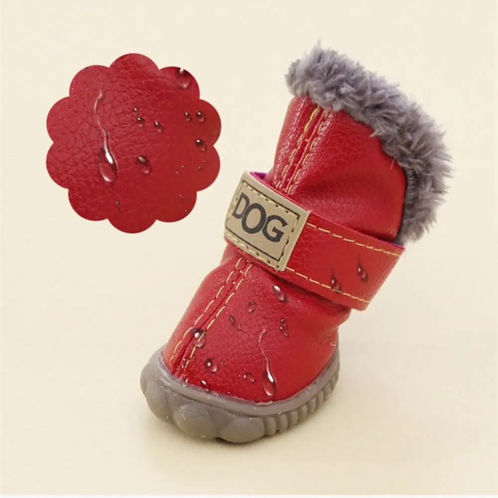 Warm Pet Snow Boots Fashion Waterproof Non Slip Winter Pet Dog Shoes Plush/PU Soft for 4Pcs/Set Winter