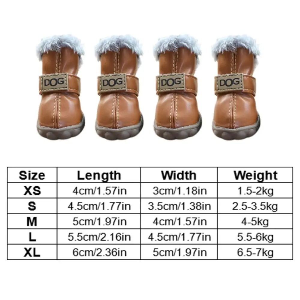 Warm Pet Snow Boots Fashion Waterproof Non Slip Winter Pet Dog Shoes Plush/PU Soft for 4Pcs/Set Winter