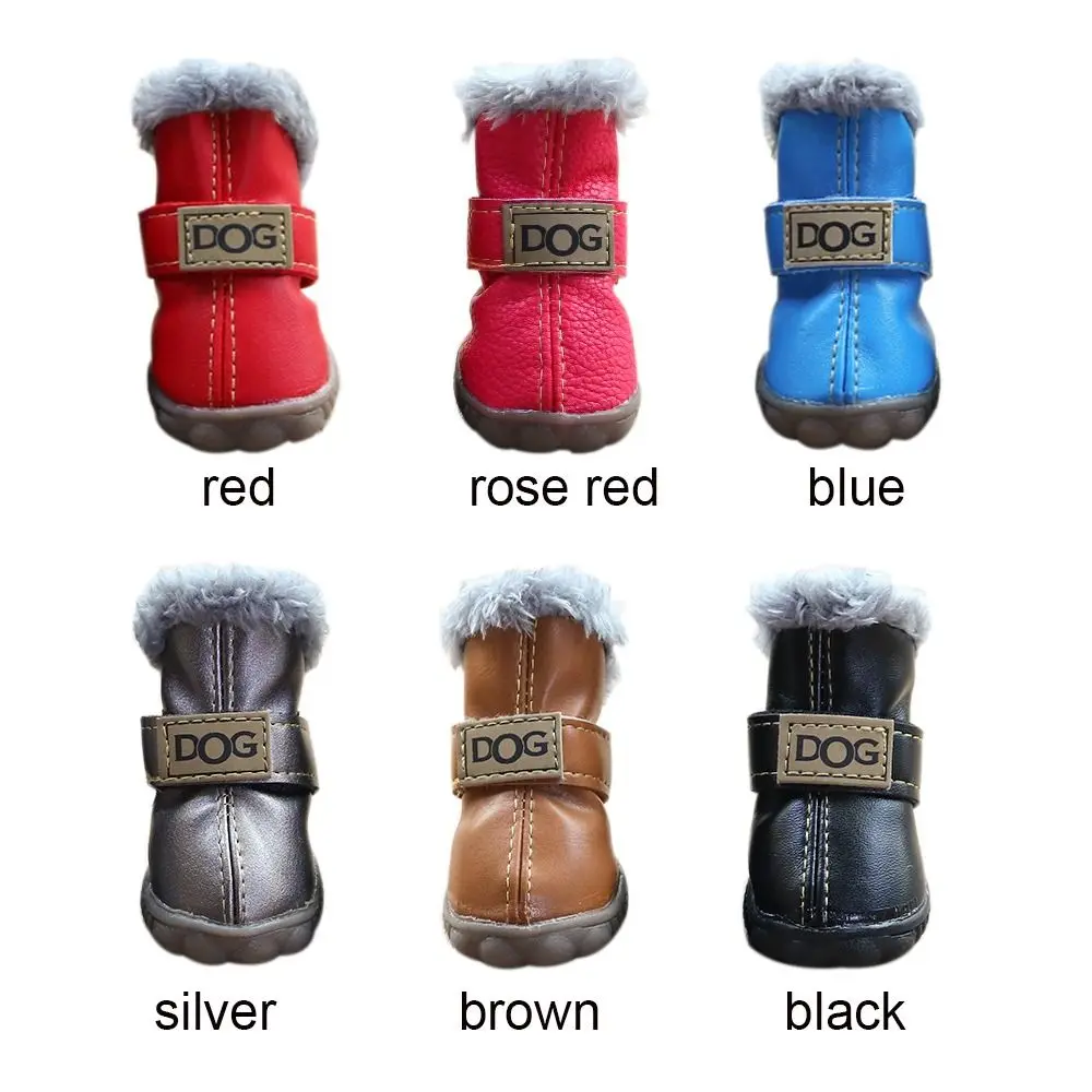 Warm Pet Snow Boots Fashion Waterproof Non Slip Winter Pet Dog Shoes Plush/PU Soft for 4Pcs/Set Winter