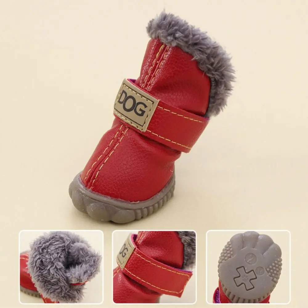 Warm Pet Snow Boots Fashion Waterproof Non Slip Winter Pet Dog Shoes Plush/PU Soft for 4Pcs/Set Winter