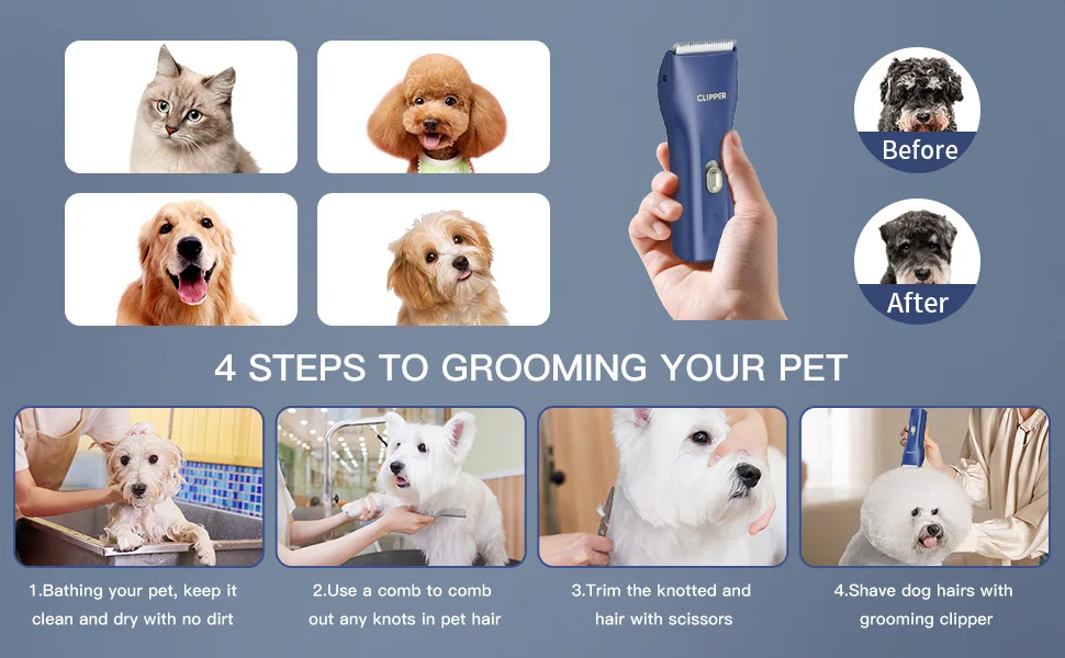 Small Dog Hair Clipper Electric Grooming Trimmer for Pets USB Rechargeable Cat Shaver Animals Haircut Machine waterproof