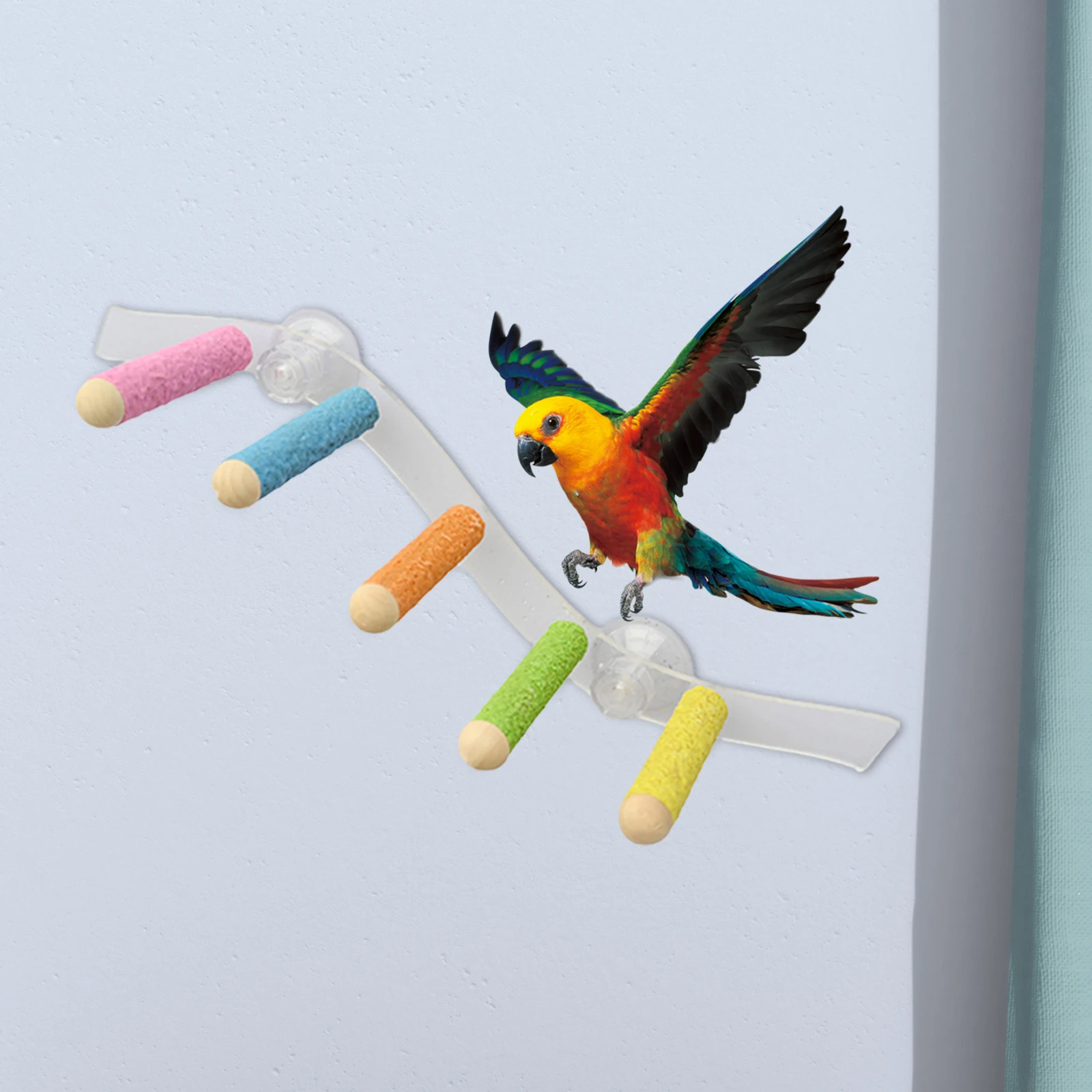Suction Cup Wood Parrot Stand Hanging Bird Toy Window Shower Perch Toy for Budgie Bluebirds Hummingbird Bird Supplies