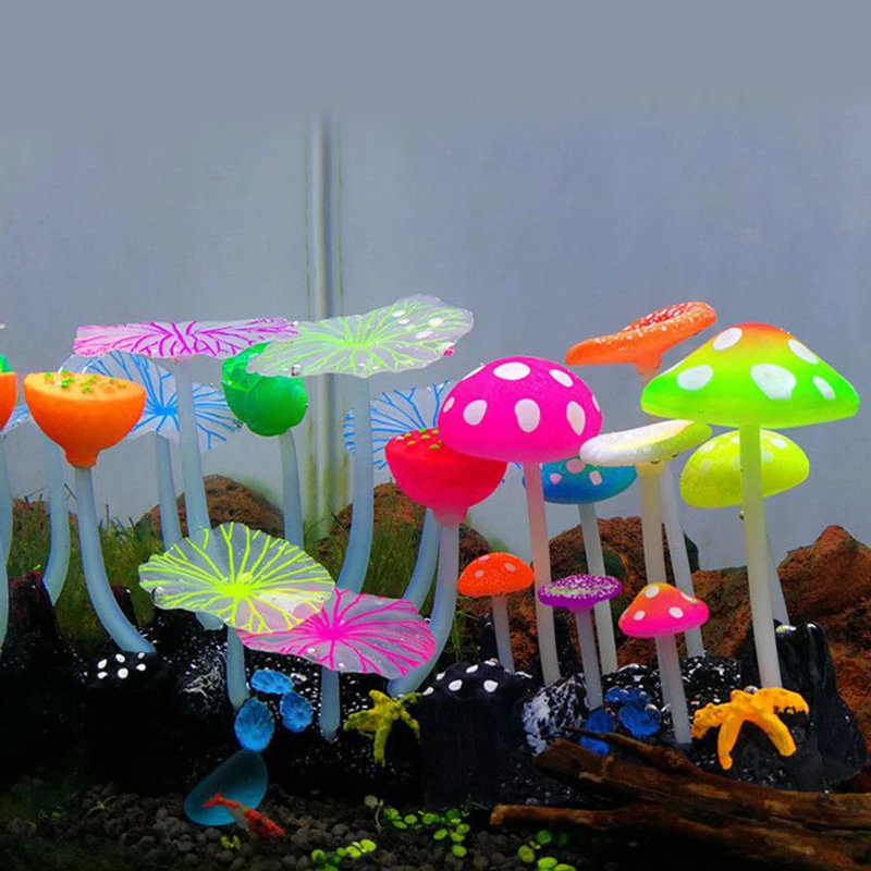 Lotus Leaf Mushroom Fluorescent Artificial Coral Reef Glowing Lotus Luminous Stones Aquariums Fish Tank Luminous Decoration