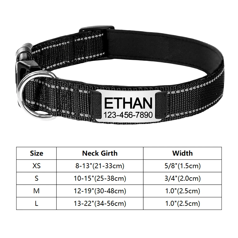 Personalized Reflective Custom Engraved Dog Collars Name ID Tag Luminous Puppy Gleamy Large Unisex Dog Collar