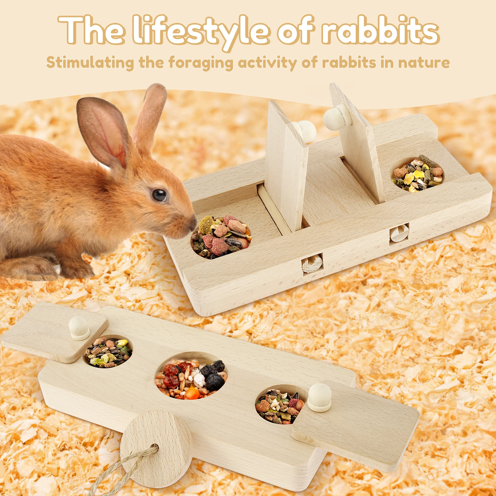 6 In 1 Wooden Hamster Foraging Toys Small Pet Feeder Interactive Puzzle Treat Dispenser Guinea Pig Toys