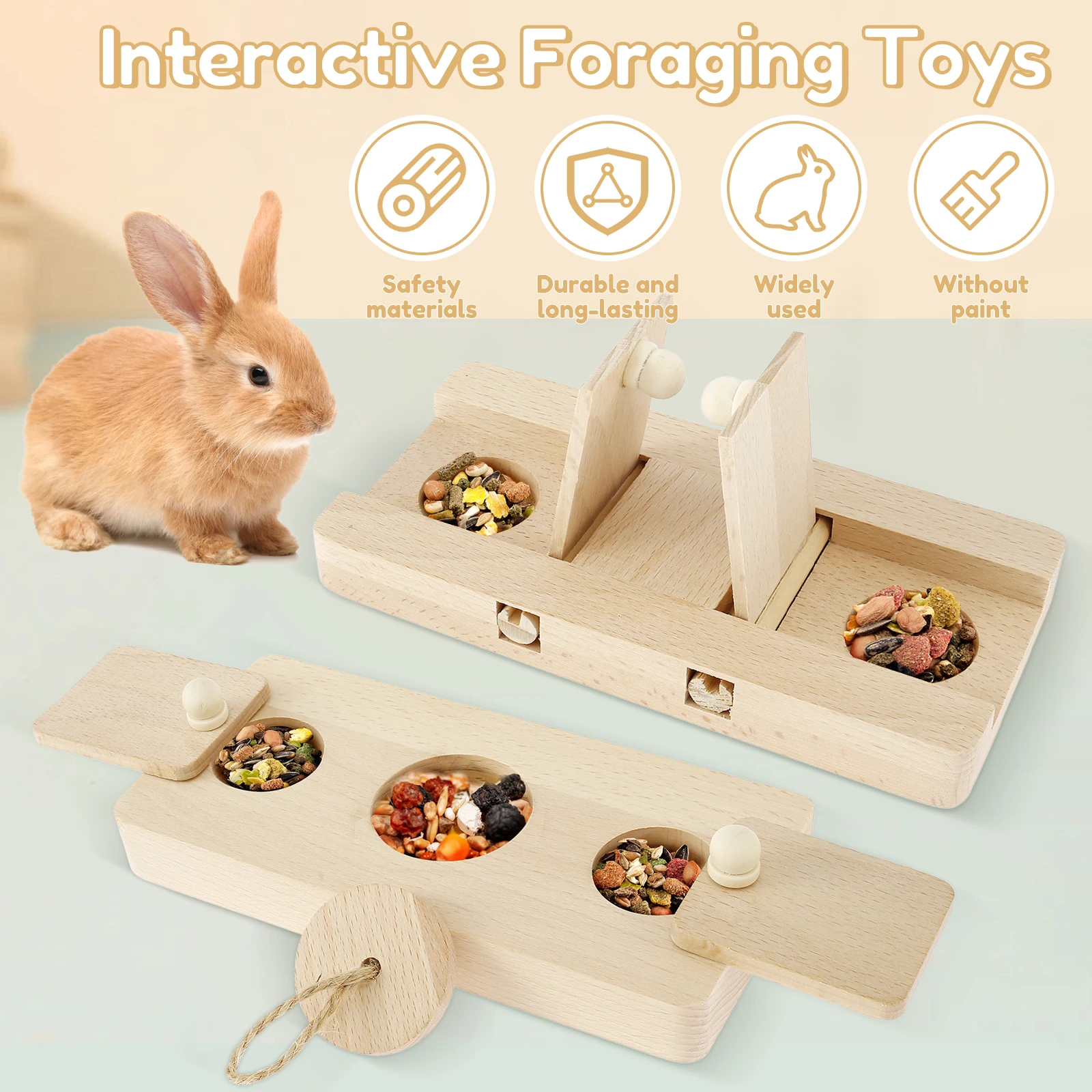 6 In 1 Wooden Hamster Foraging Toys Small Pet Feeder Interactive Puzzle Treat Dispenser Guinea Pig Toys