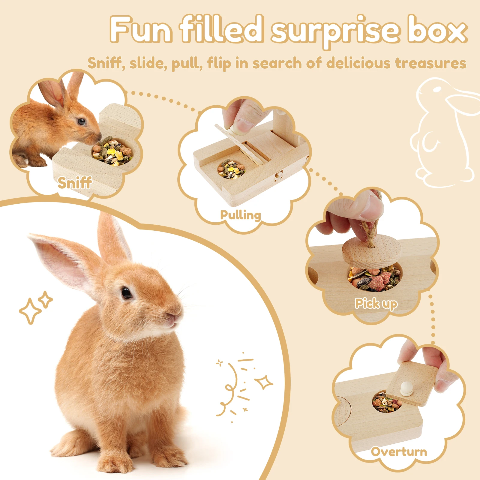 6 In 1 Wooden Hamster Foraging Toys Small Pet Feeder Interactive Puzzle Treat Dispenser Guinea Pig Toys
