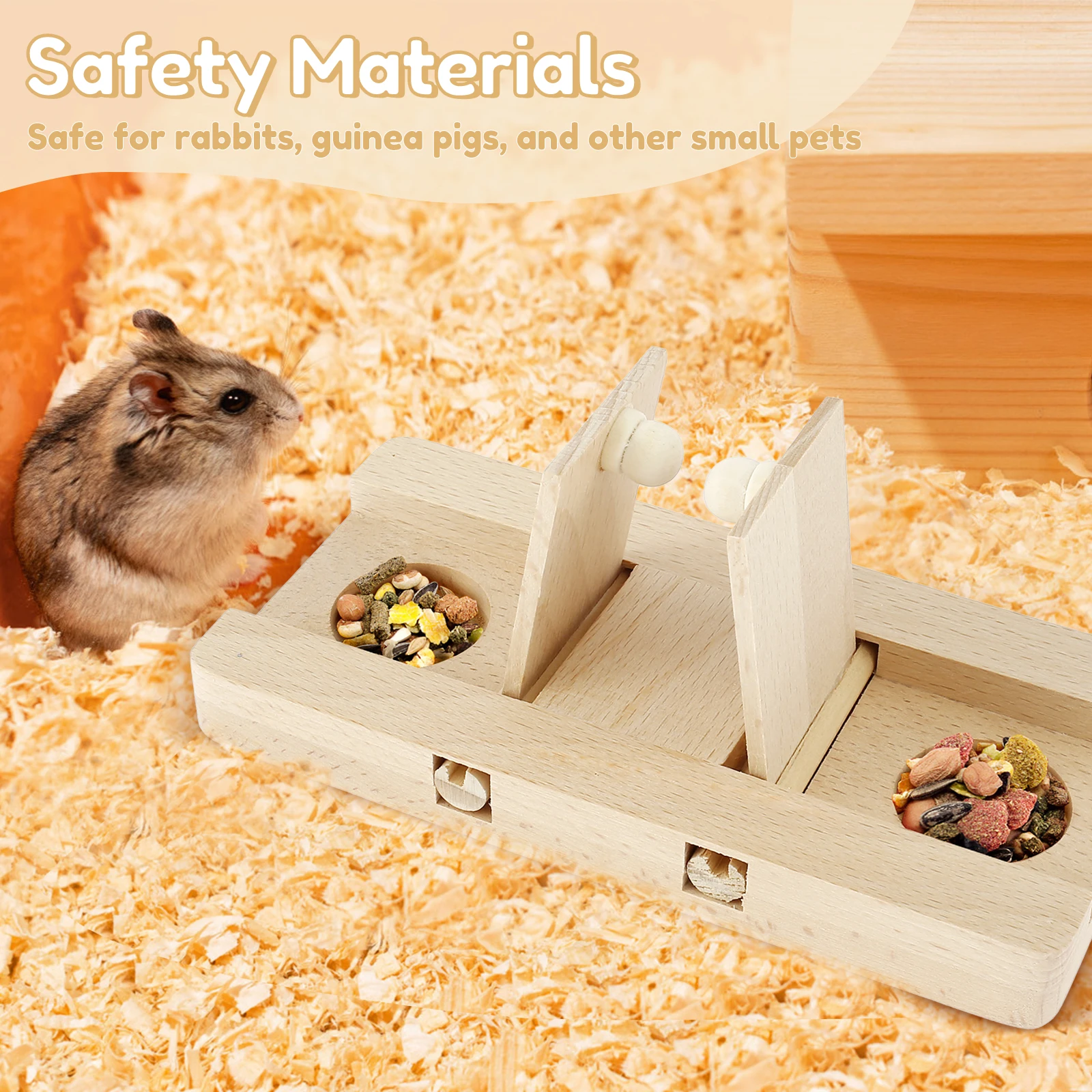 6 In 1 Wooden Hamster Foraging Toys Small Pet Feeder Interactive Puzzle Treat Dispenser Guinea Pig Toys