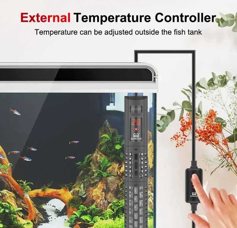 SUNSUN Aquarium Submersible Heater Fish Tank LCD Display Digital Adjustable Water Heating Rod