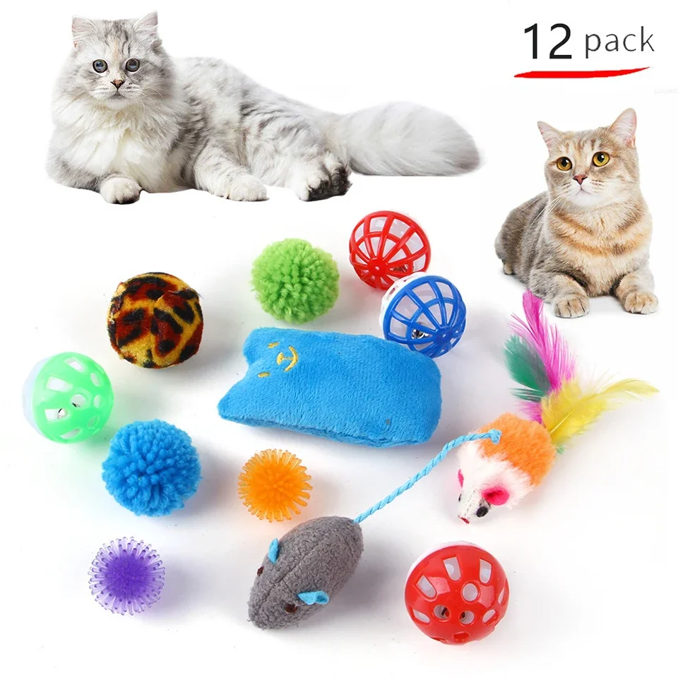 Kitten Toys Variety Cat Toy Combination Set Cat Toy Funny Cat Stick Sisal Mouse Bell Ball Cat Supplies 20 Pcs Set