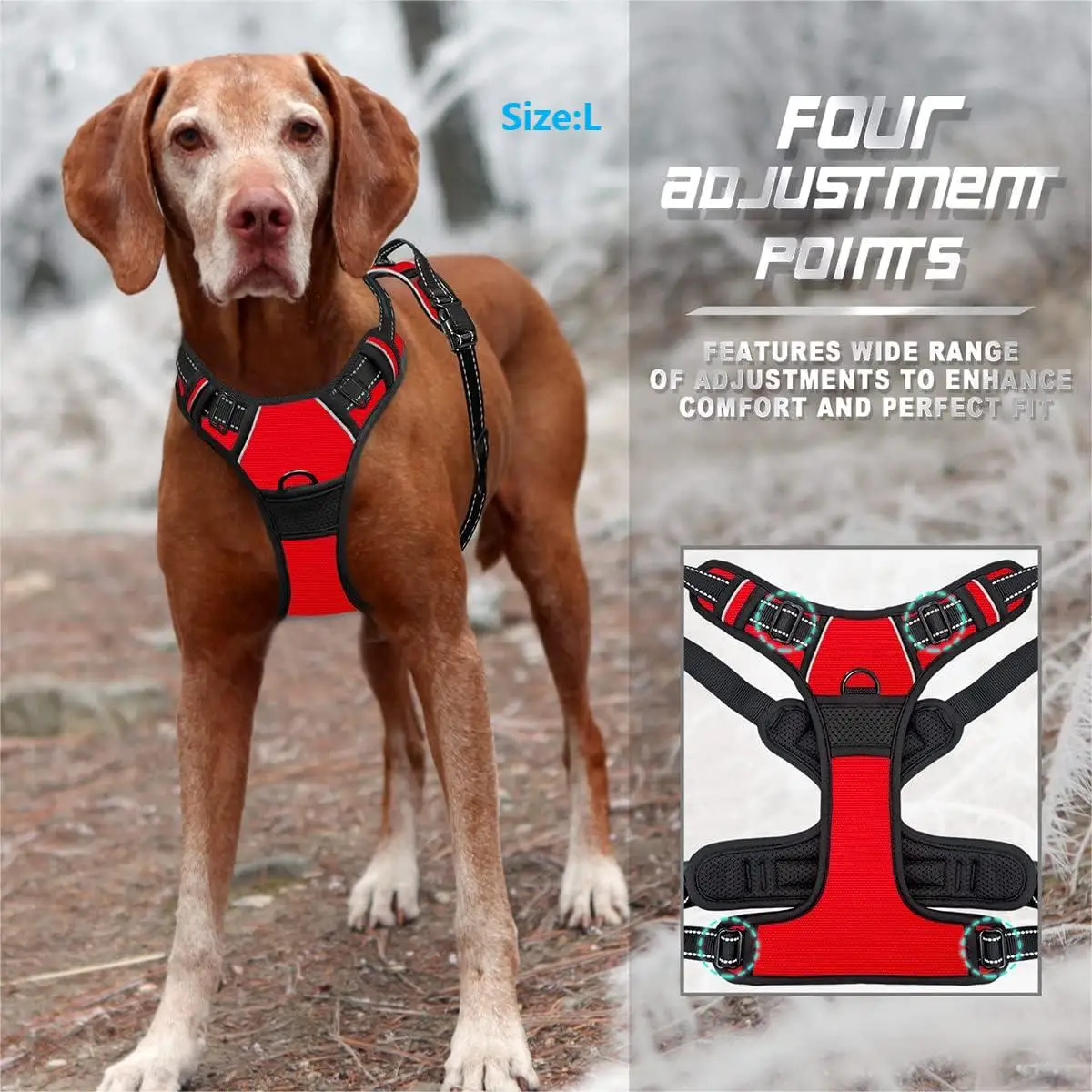 Adjustable No Pull Dog Harness Front Clip Reflective Comfortable Handle for Medium to Large Dogs Walking