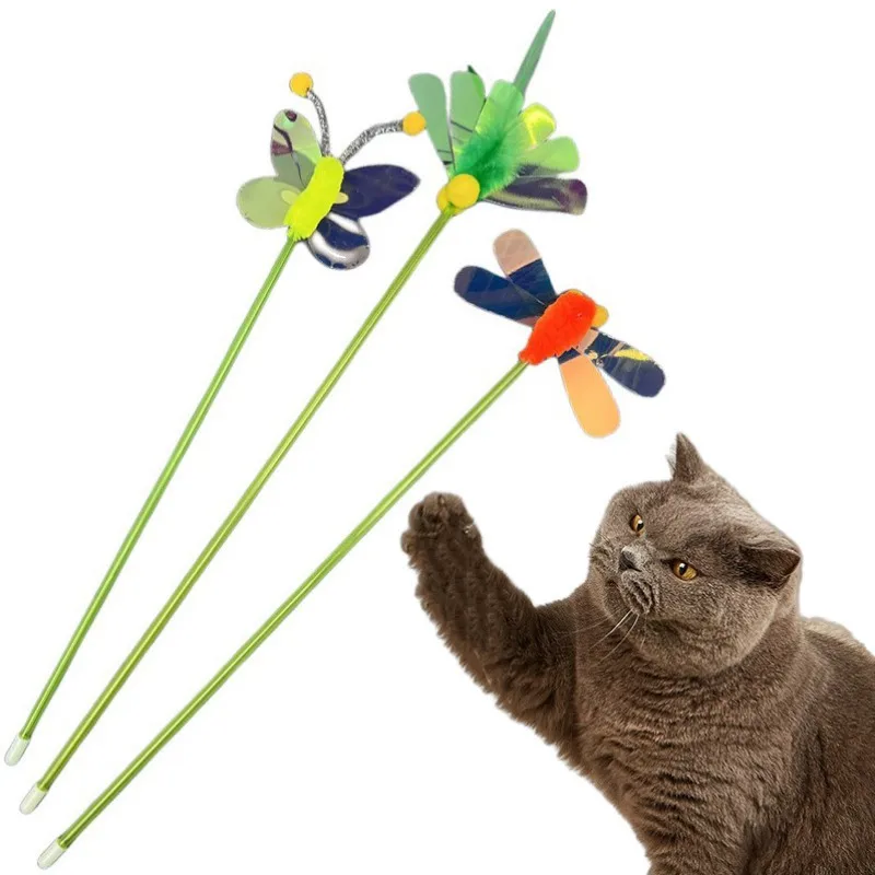 Cat Toy Feather Cats Sticks Feather Sequin Cat Toys Interactive Durable Kitten Teaser Stick Funny Butterfly Toys for Cats Tease