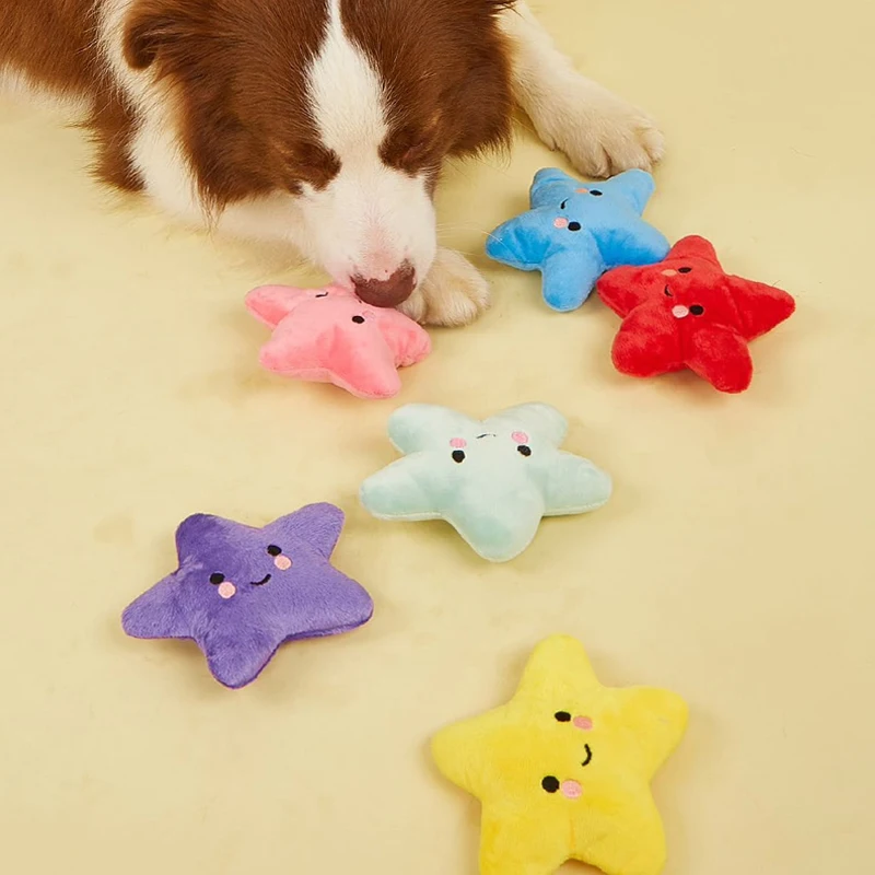 6PCS/pack Puppy Dog Plush Pentagram Squeaky Toys for Small Medium Dogs Bone Aggressive Chewers for Puppy Accessories