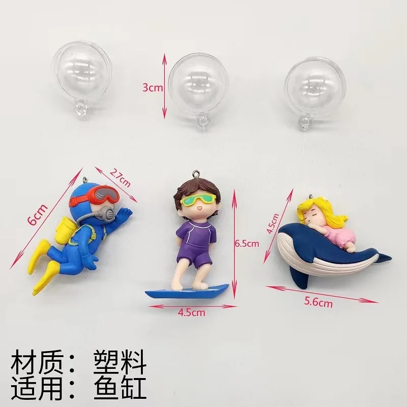 Mini Aquarium Floating Decor Accessories Cute Diver Surf Boy Whale Girl Anime Figure Decoration Fish Tank Landscaping Ornament