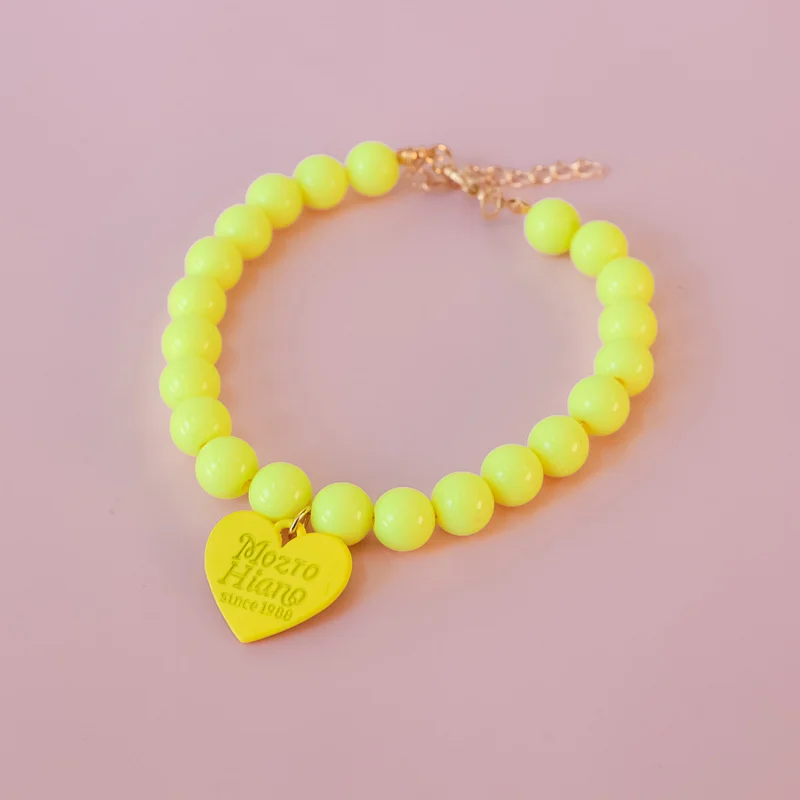 Pet Colorful Love Collar Dog Pearl Necklace Rainbow Multi Color Dog Necklace Puppy Accessories Dog Accessories for Small Dogs