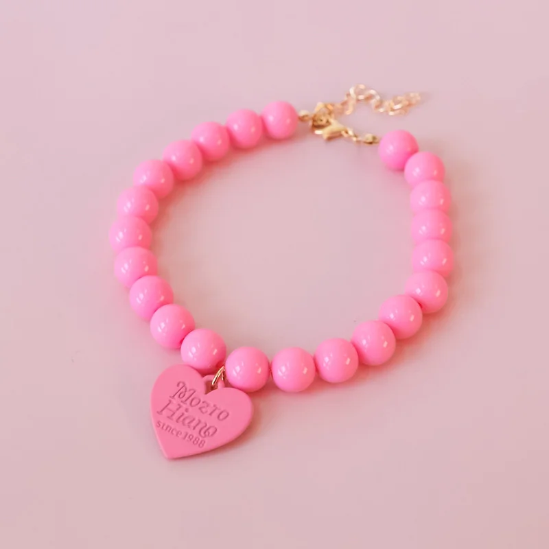 Pet Colorful Love Collar Dog Pearl Necklace Rainbow Multi Color Dog Necklace Puppy Accessories Dog Accessories for Small Dogs