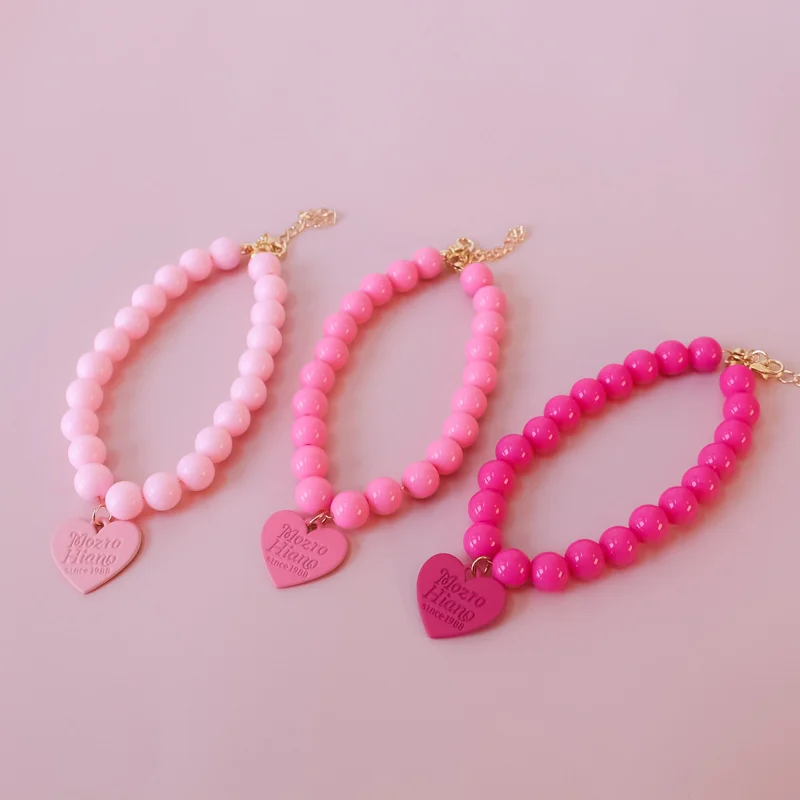 Pet Colorful Love Collar Dog Pearl Necklace Rainbow Multi Color Dog Necklace Puppy Accessories Dog Accessories for Small Dogs