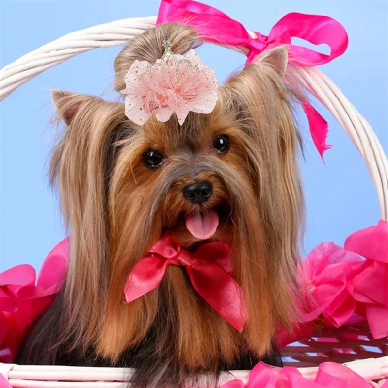 Dog Cat Pet Hair Clip Cute Lace Princess Crown Wedding Birthday Party Photography Decoration Pet Supplies New Year Gift