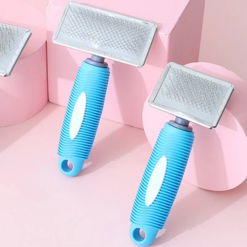 Cat Comb Silicone Cat Brush Massage Pet Hair Remover Stainless Steel Combs for Cats Pet Grooming Comfortable Handle Dog Brush