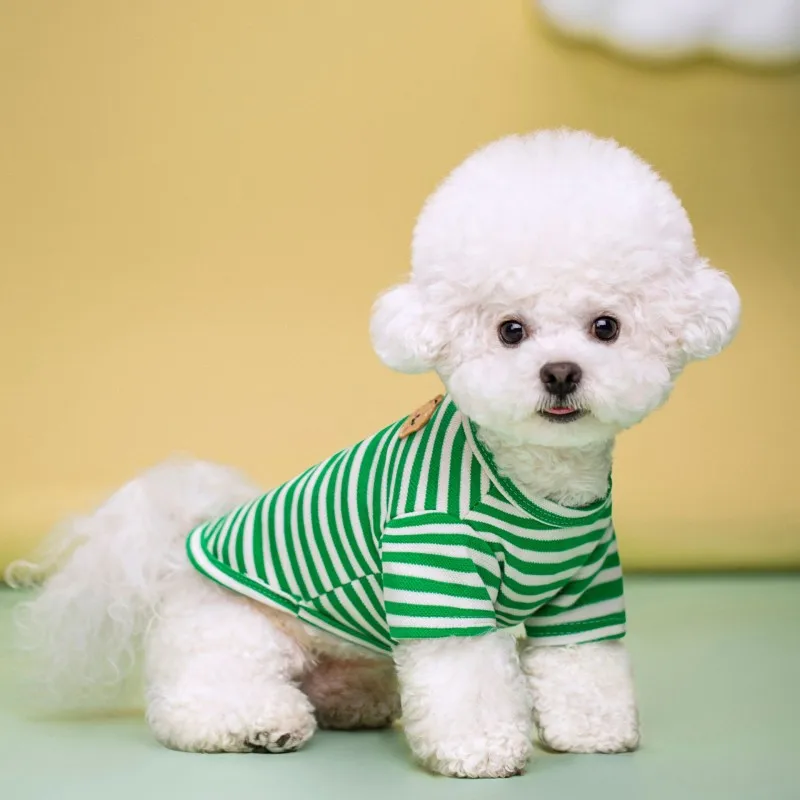 Bear Print Sriped Dog Summer Vest Dog Clothes Puppy T-Shirt Cotton Girls Dog Costume Chihuahua Bichon Frise Clothing Dog Apparel