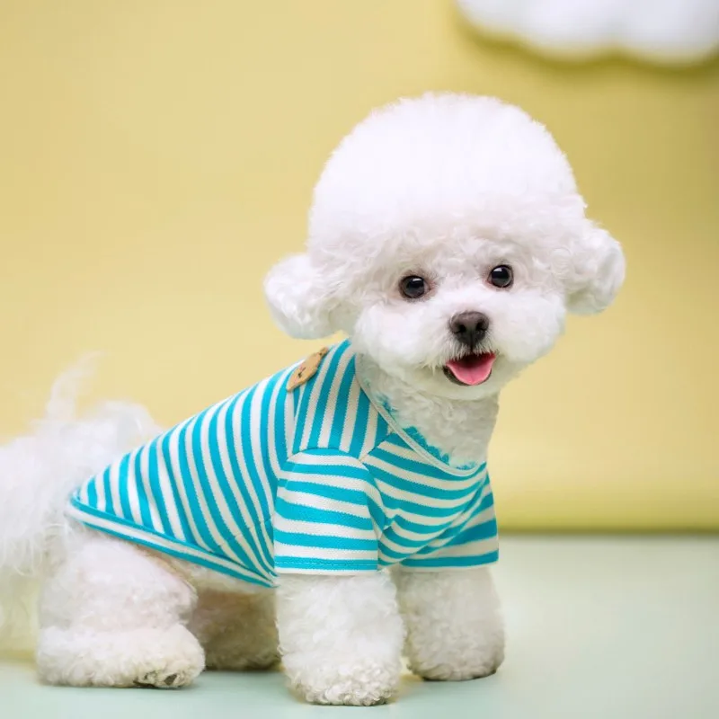 Bear Print Sriped Dog Summer Vest Dog Clothes Puppy T-Shirt Cotton Girls Dog Costume Chihuahua Bichon Frise Clothing Dog Apparel