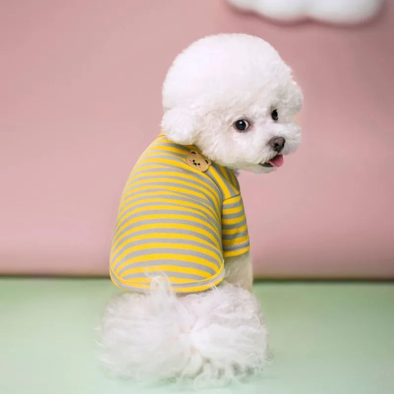 Bear Print Sriped Dog Summer Vest Dog Clothes Puppy T-Shirt Cotton Girls Dog Costume Chihuahua Bichon Frise Clothing Dog Apparel