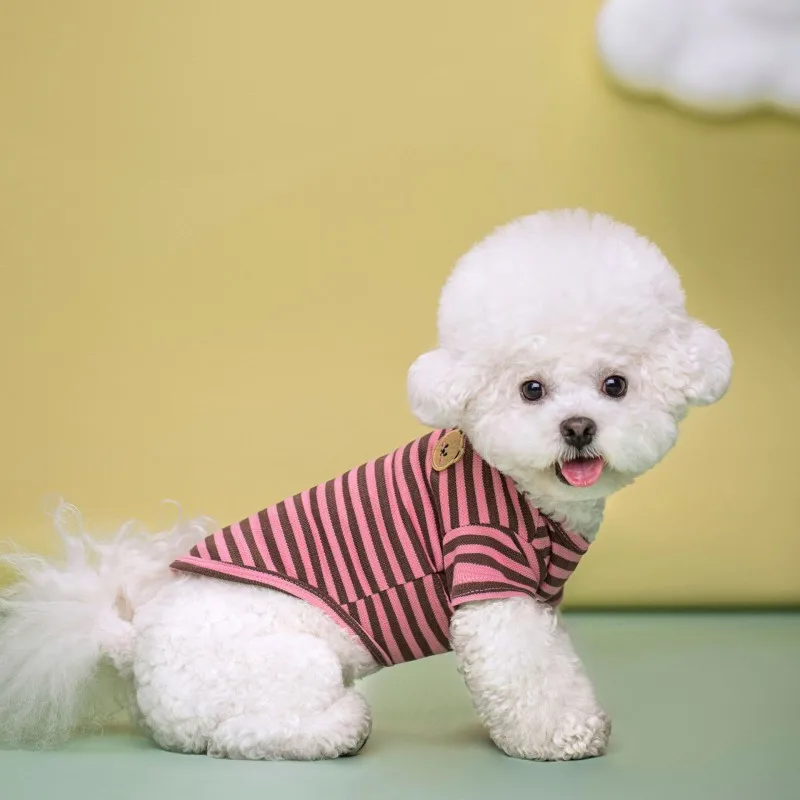Bear Print Sriped Dog Summer Vest Dog Clothes Puppy T-Shirt Cotton Girls Dog Costume Chihuahua Bichon Frise Clothing Dog Apparel