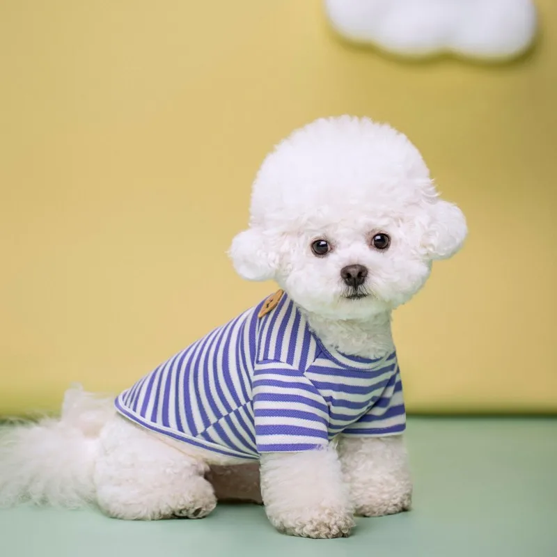 Bear Print Sriped Dog Summer Vest Dog Clothes Puppy T-Shirt Cotton Girls Dog Costume Chihuahua Bichon Frise Clothing Dog Apparel