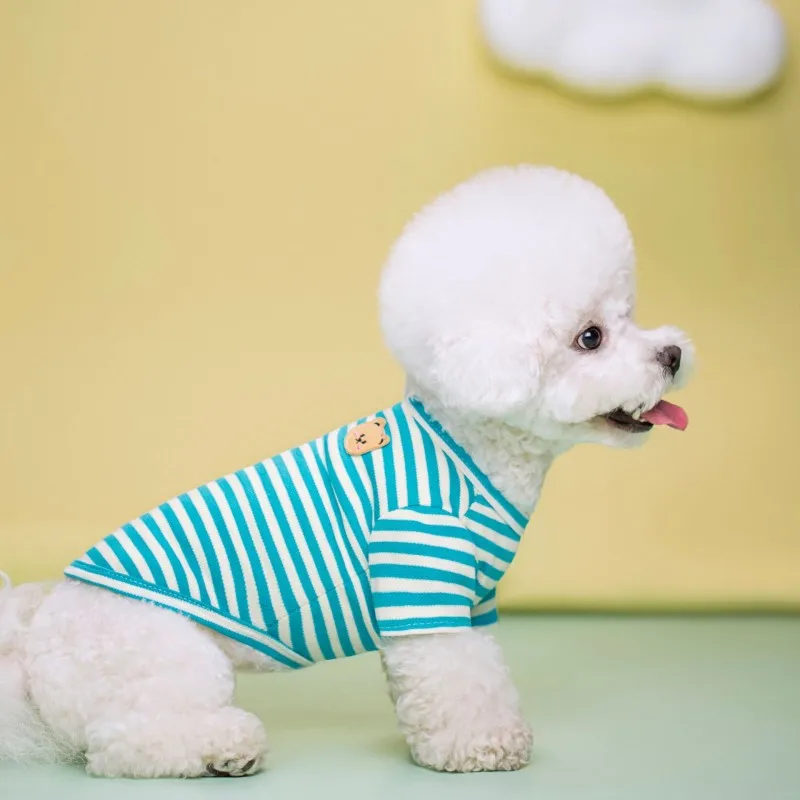 Bear Print Sriped Dog Summer Vest Dog Clothes Puppy T-Shirt Cotton Girls Dog Costume Chihuahua Bichon Frise Clothing Dog Apparel