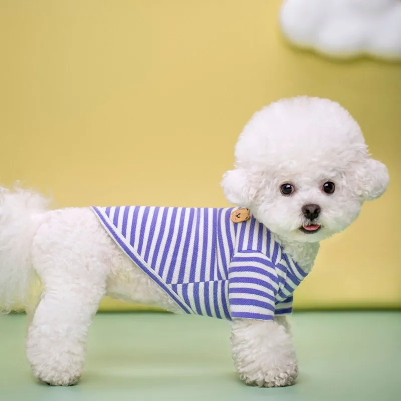 Bear Print Sriped Dog Summer Vest Dog Clothes Puppy T-Shirt Cotton Girls Dog Costume Chihuahua Bichon Frise Clothing Dog Apparel