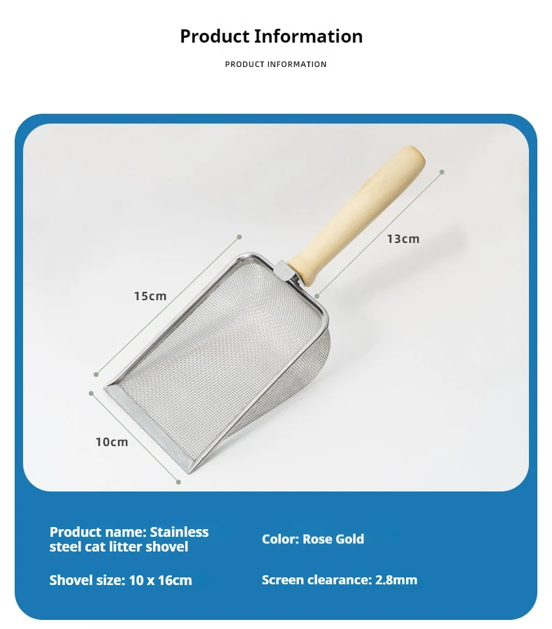 Stainless Steel Cat Litter Scoop, Hollow Hole Design Easy Sift Cat Poop Shovel for Cleaning Kitty Litter Box