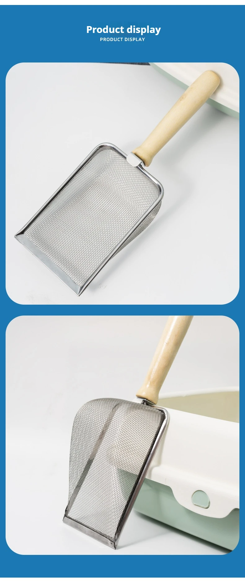 Stainless Steel Cat Litter Scoop, Hollow Hole Design Easy Sift Cat Poop Shovel for Cleaning Kitty Litter Box