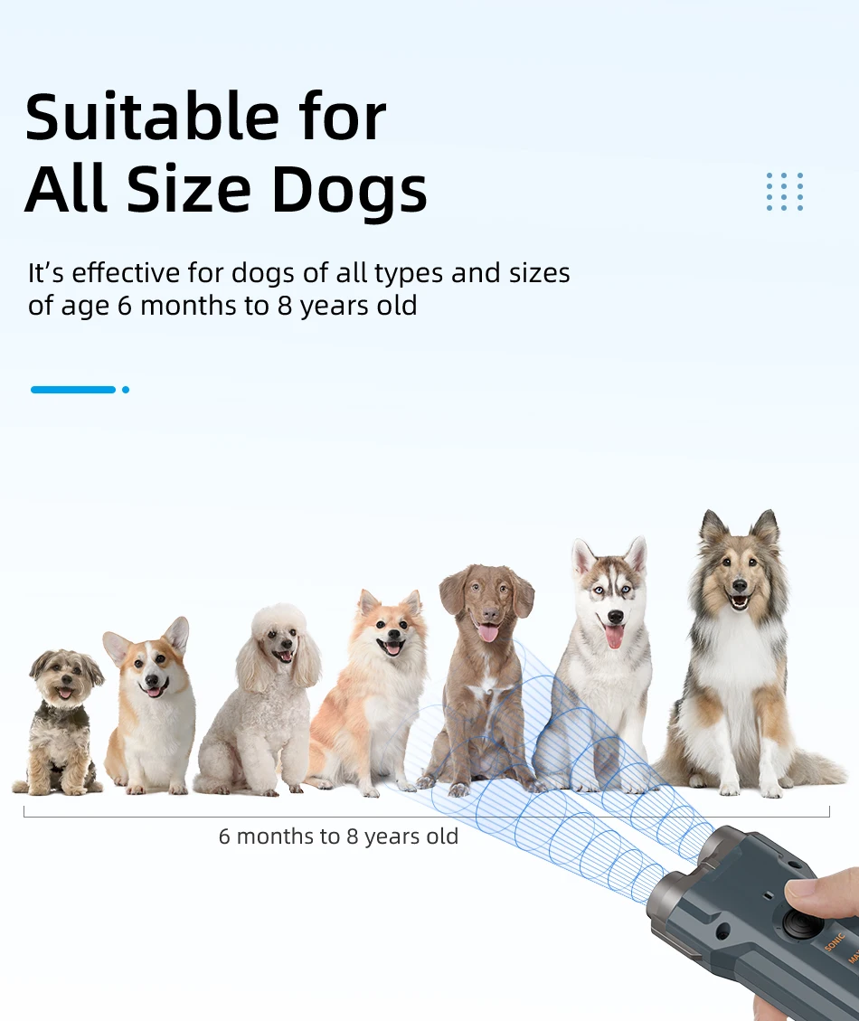 ROJECO Dog Repeller Ultrasonic Dog Alarm Anti Barking Deterrent Device Rechargeable High Power Dogs Repeller With LED Flashlight
