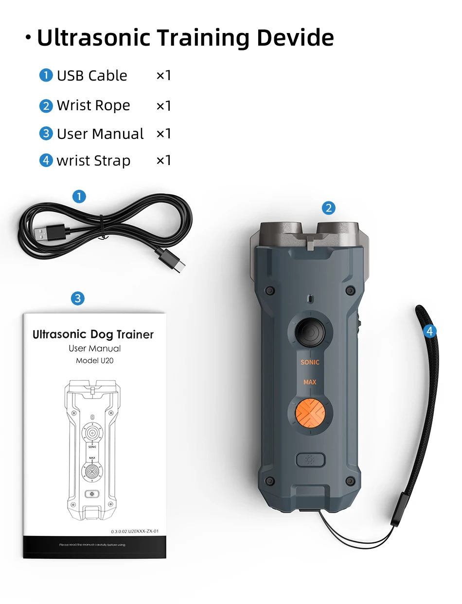 ROJECO Dog Repeller Ultrasonic Dog Alarm Anti Barking Deterrent Device Rechargeable High Power Dogs Repeller With LED Flashlight