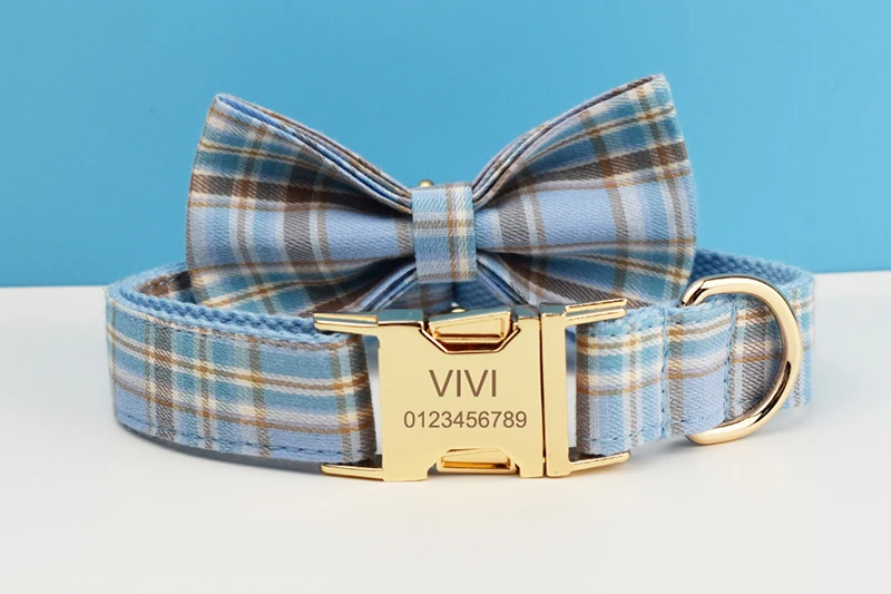 Plaid Dog Collar And Leash Set For Dogs Custom Engraved Nameplate Pet Supplies Dog Leash Grid 16