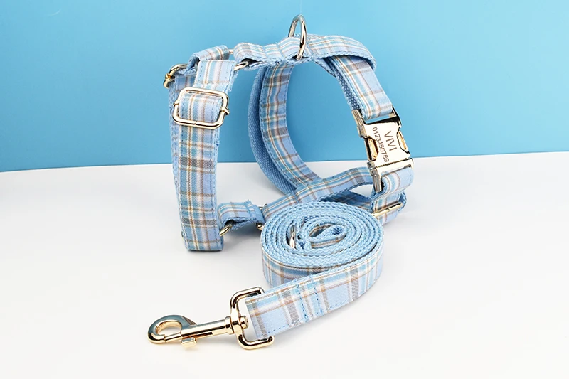 Plaid Dog Collar And Leash Set For Dogs Custom Engraved Nameplate Pet Supplies Dog Leash Grid 16